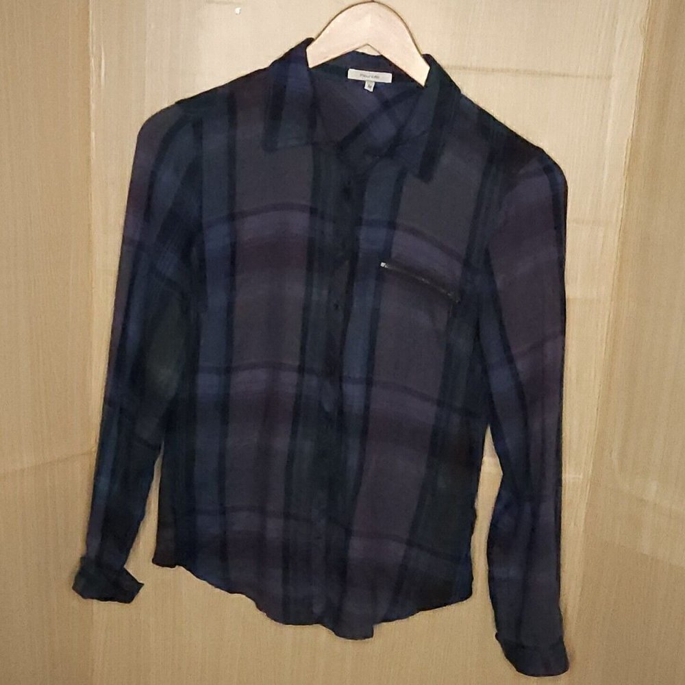 Maurices Womens Purple Green Plaid Soft Button Down Medium